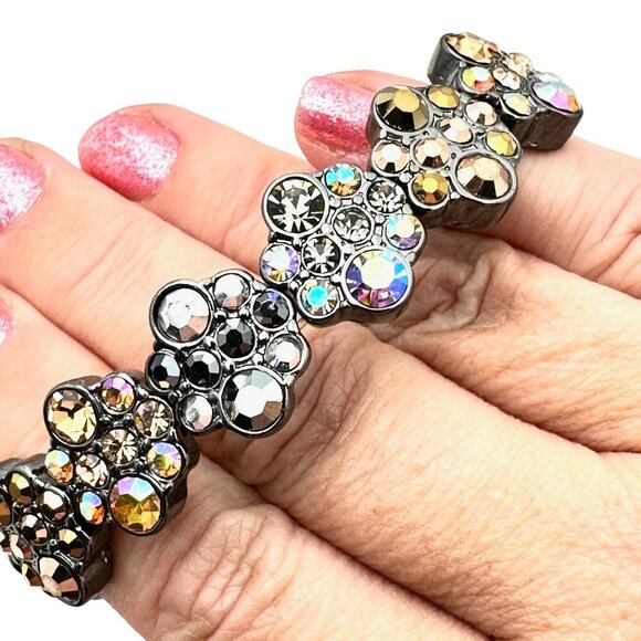 Kirks Folly Womens Bracelet Multi Color Crystal Dark Silver Tone Stretch - Picture 2 of 3